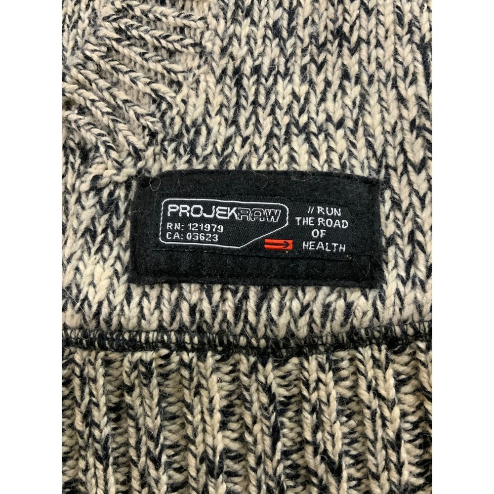 Projek Raw Knit Hoodie sweatshirt Mens Medium Black white Wool Elbow Patches EUC - Picture 3 of 9